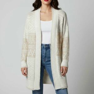 JOIE Longline Nordic Duster Cardigan in Cream/Tan Bouclé Knit Size X-Small (NWT)